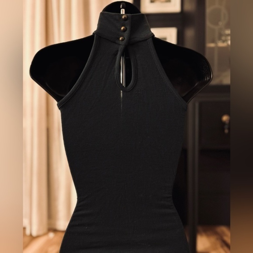 Moda International halter top turtle neck sleeveless top, dark green, size XS
